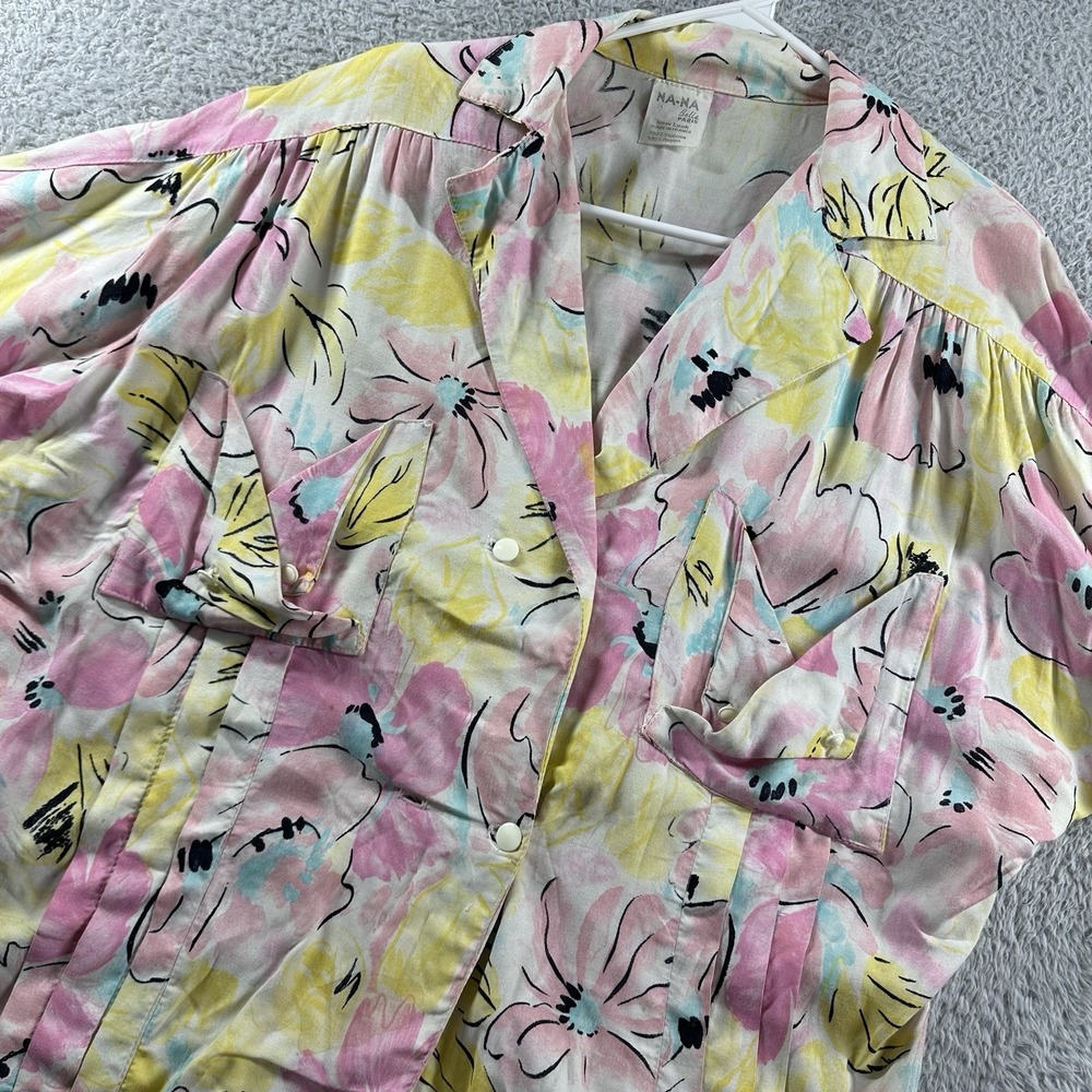 VINTAGE Na Na Belle Paris Blouse Womens XL Floral Flowy Button Up 80s 90s Casual